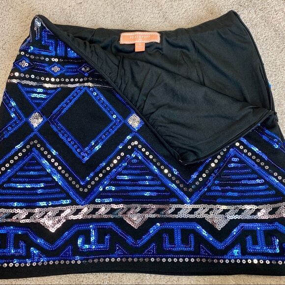 PEACHPUFF Blue Sequin Tribal Mini Skirt - S Sz - Picture 7 of 13